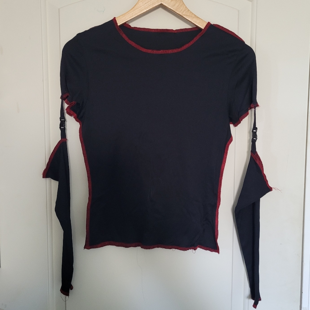 Morbid Threads Black Red Nylon Top Detachable Sleeves Y2k